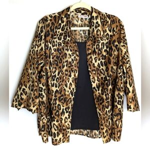 Vintage Joanna Plus Women's Blouse Sz 2X Leopard Print Lined 3/4 Sleeves B-3